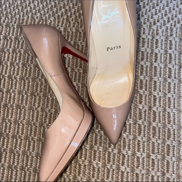 CHRISTIAN LOUBOUTIN || authentic tan patent leather Pigalle heels size 37 USA 7 - Picture 9 of 11